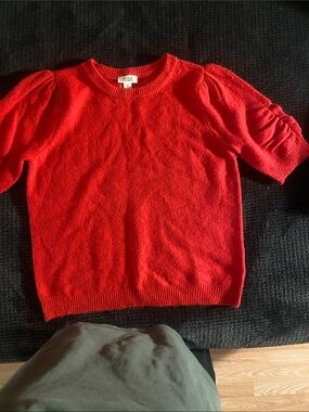 Red Puff Sleeve Short Sleeve Sweater - Ana